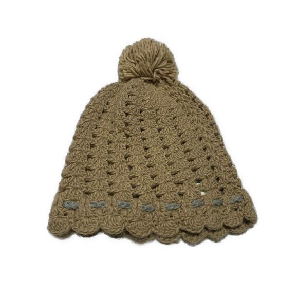Charming Charlie Knit Tan Gray Winter Hat Heart Embellishment - Picture 2 of 3